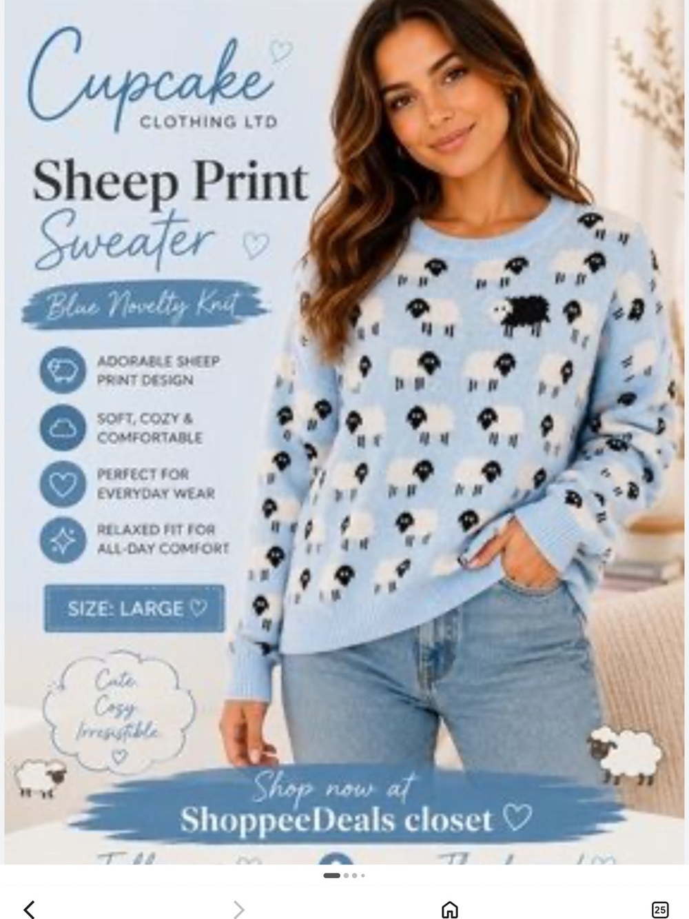 Cupcake Clothing black white Sheep Print Sweater small cottagecore fall crop